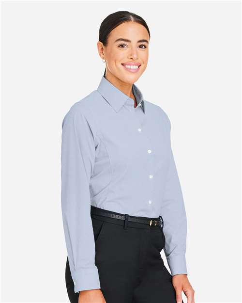 Women's CrownLux Performance® Microstripe Dress Shirt – On Model – Side