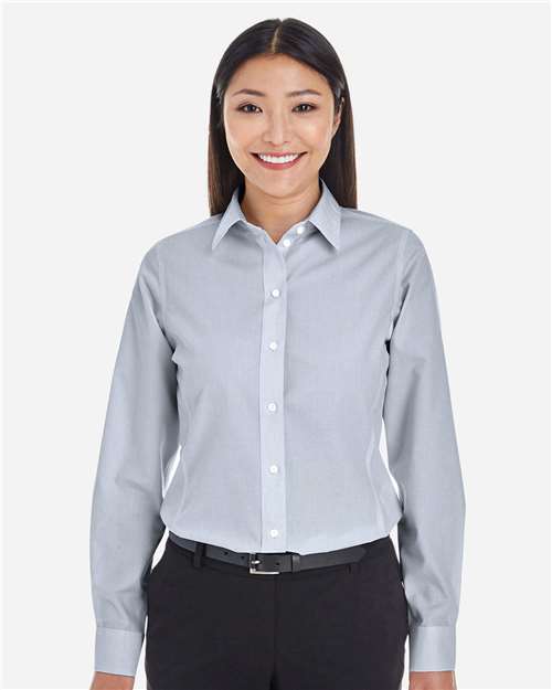 Women's Crown Collection® Striped Woven Dress Shirt – On Model