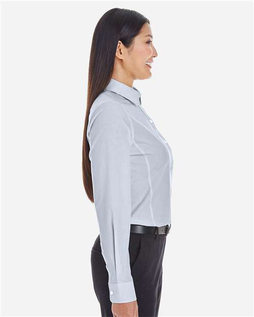 Women's Crown Collection® Striped Woven Dress Shirt – On Model – Side