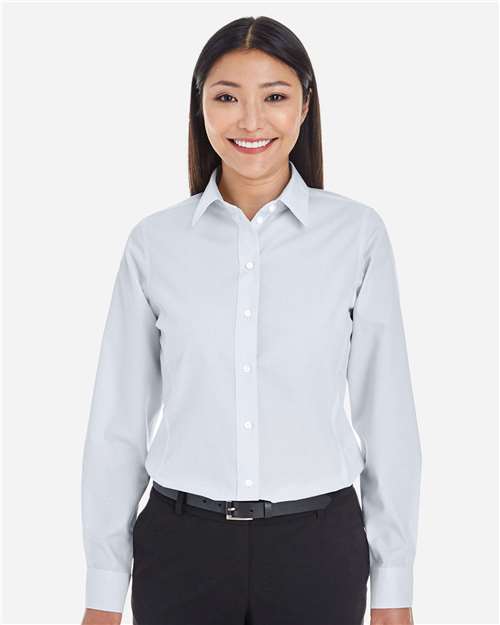 Women's Crown Collection® Striped Woven Dress Shirt – On Model