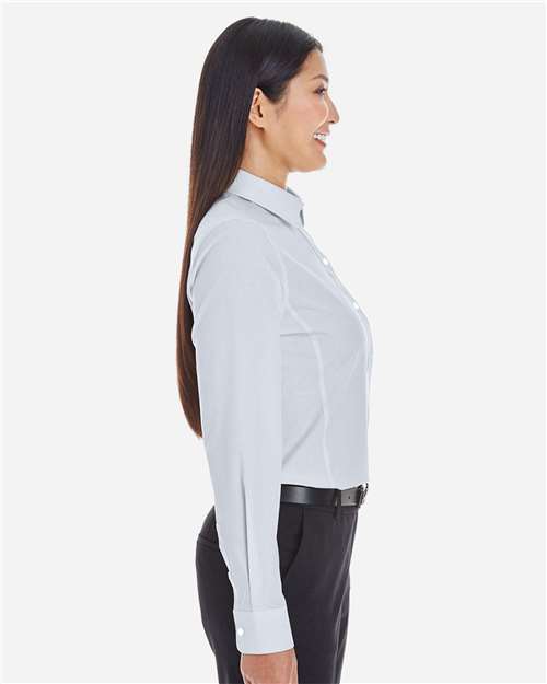 Women's Crown Collection® Striped Woven Dress Shirt – On Model – Side