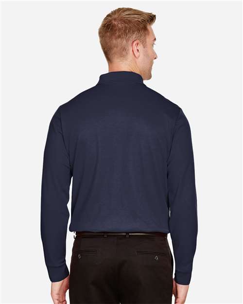 Men's Tall CrownLux Performance® Plaited Long Sleeve Polo – On Model – Back