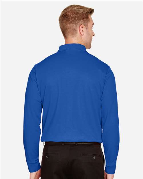 Men's Tall CrownLux Performance® Plaited Long Sleeve Polo – On Model – Back