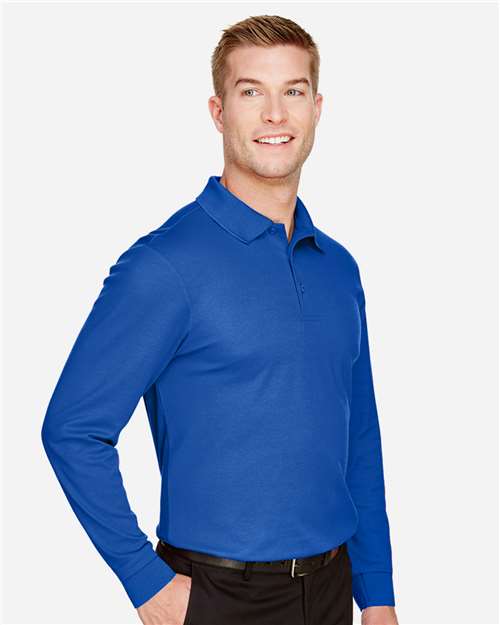 Men's Tall CrownLux Performance® Plaited Long Sleeve Polo – On Model – Side