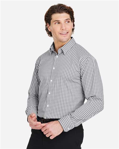 Men's CrownLux Performance® Gingham Dress Shirt – On Model – Side