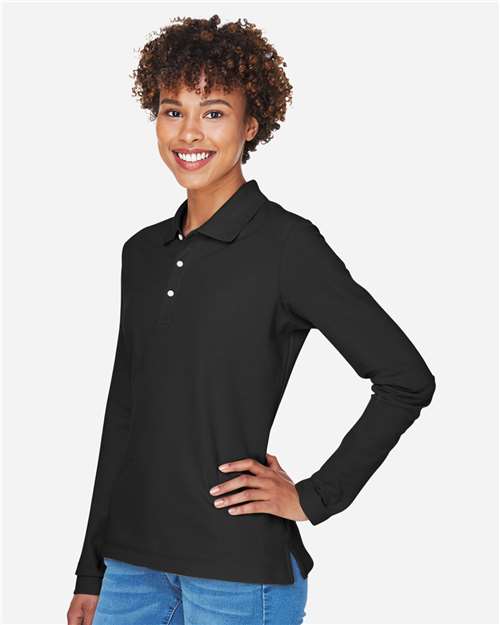 Women's Pima Piqué Long Sleeve Polo – On Model – Side