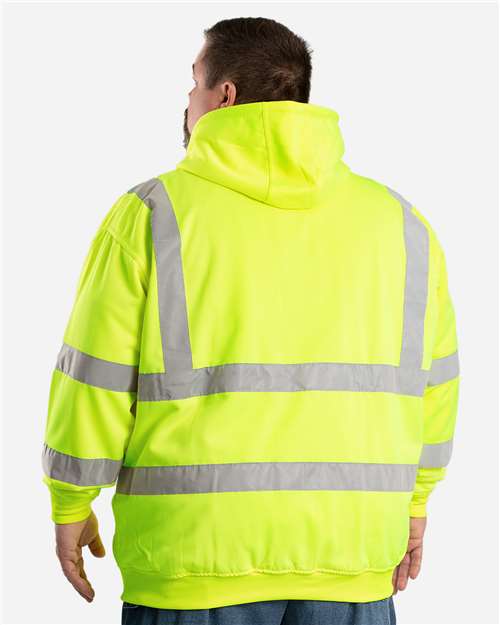 Men's Tall Hi-Vis Class 3 Lined Full-Zip Hooded Sweatshirt – On Model – Back