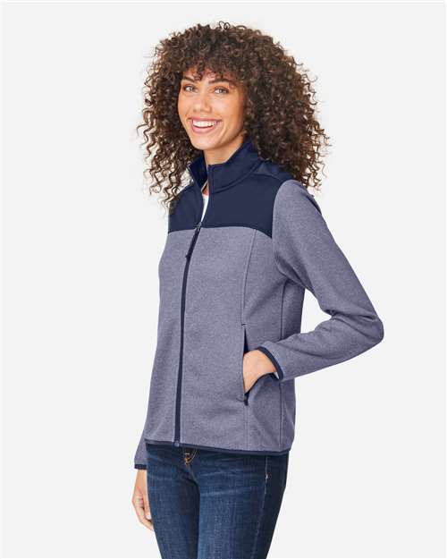 Women's Venture Heathered Stripe Hybrid Jacket – On Model – Side