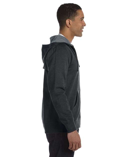 Unisex Heathered Full-Zip Hooded Sweatshirt – On Model – Side