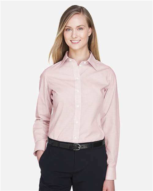 Women's Crown Collection® Micro Tattersall Woven Dress Shirt – On Model