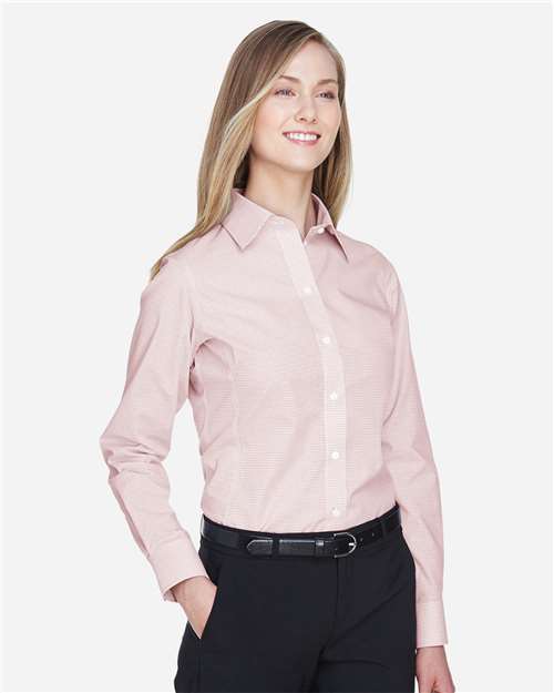 Women's Crown Collection® Micro Tattersall Woven Dress Shirt – On Model – Side