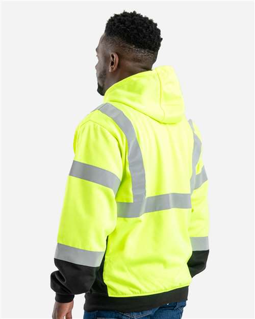 Men's Hi-Vis Class 3 Color Block Full-Zip Hooded Sweatshirt – On Model – Back