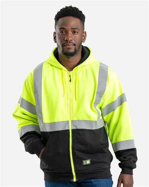 Men's Hi-Vis Class 3 Color Block Full-Zip Hooded Sweatshirt