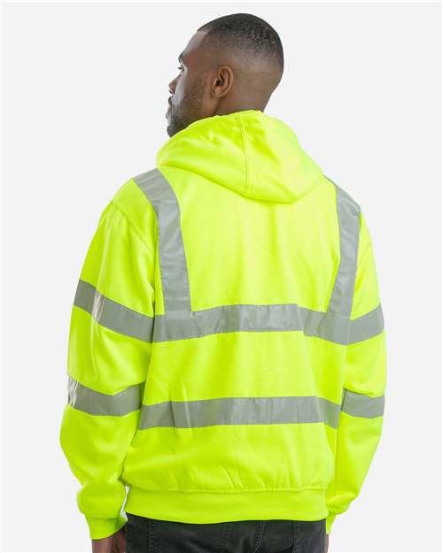 Men's Berne Hi-Vis Class 3 Lined Hooded Sweatshirt – On Model – Back