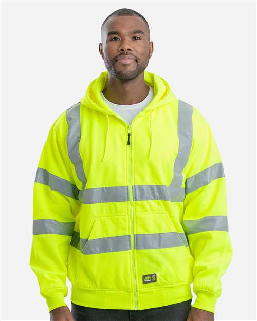Men's Berne Hi-Vis Class 3 Lined Hooded Sweatshirt