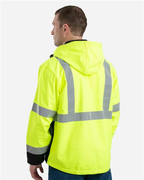 Men's Hi-Vis Class 3 Hooded Soft Shell Jacket – On Model – Back
