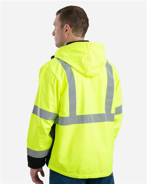 Men's Tall Hi-Vis Class 3 Hooded Soft Shell Jacket – On Model – Back
