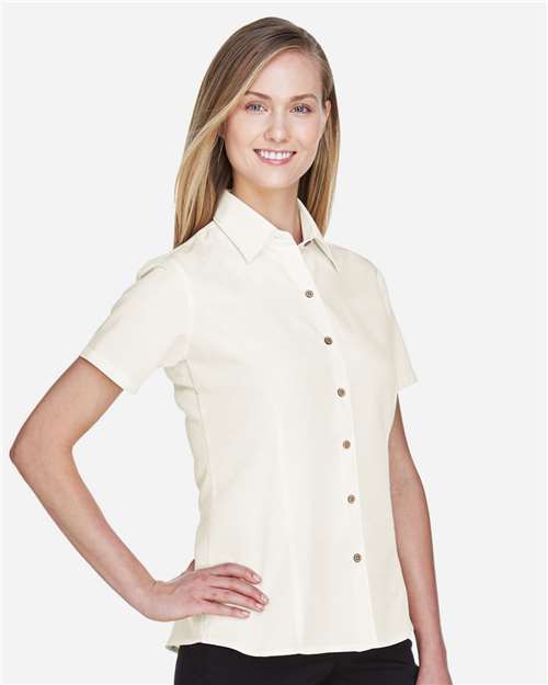 Women's Barbados Textured Camp Shirt – On Model – Side