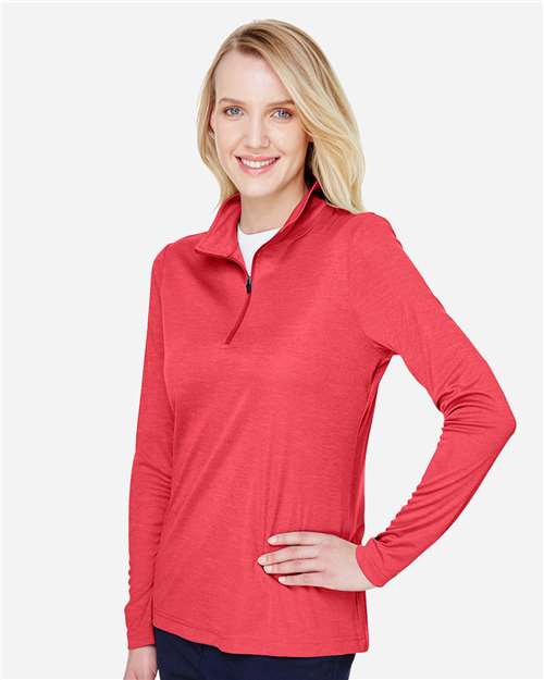 Women's Zone Sonic Heather Performance Quarter-Zip Pullover – On Model – Side