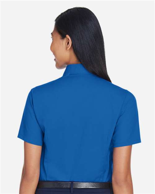 Women's Easy Blend™ Short Sleeve Twill Dress Shirt with Stain-Release – On Model – Back