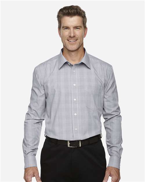 Men's Crown Collection® Glen Plaid Woven Dress Shirt – On Model