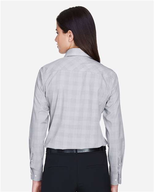 Women's Crown Collection® Glen Plaid Woven Dress Shirt – On Model – Back