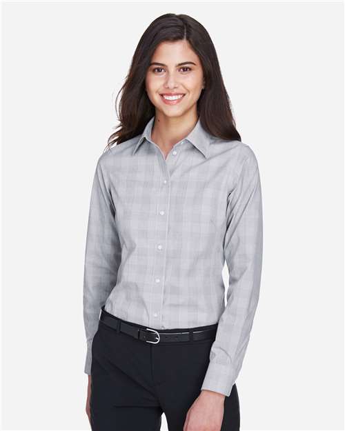 Women's Crown Collection® Glen Plaid Woven Dress Shirt – On Model