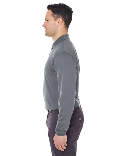 Men's Cool & Dry Long Sleeve Mesh Piqué Polo – On Model – Side