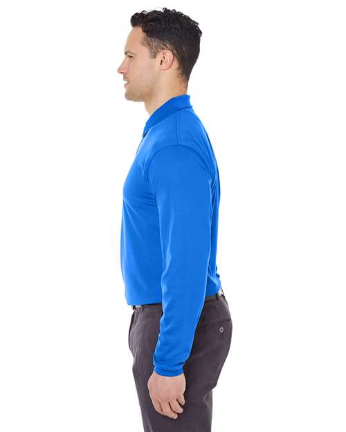 Men's Cool & Dry Long Sleeve Mesh Piqué Polo – On Model – Side