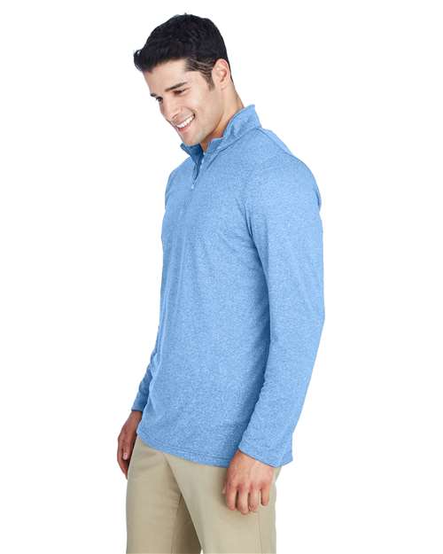 Men's Cool & Dry Heathered Performance Quarter-Zip Pullover – On Model – Side