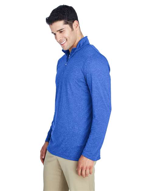 Men's Cool & Dry Heathered Performance Quarter-Zip Pullover – On Model – Side