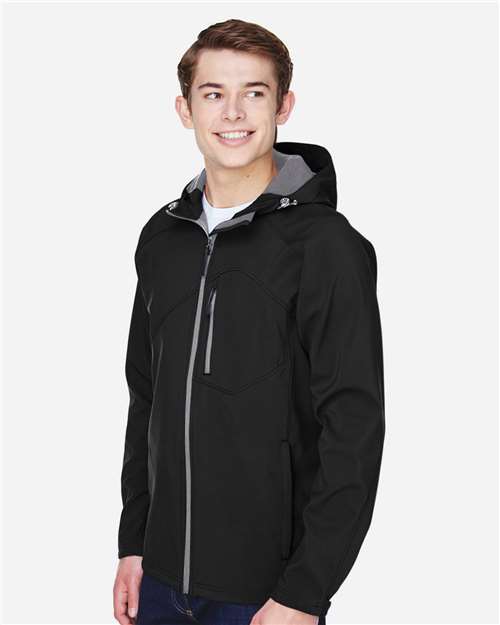 Men's Prospect Two-Layer Fleece Bonded Soft Shell Hooded Jacket – On Model – Side