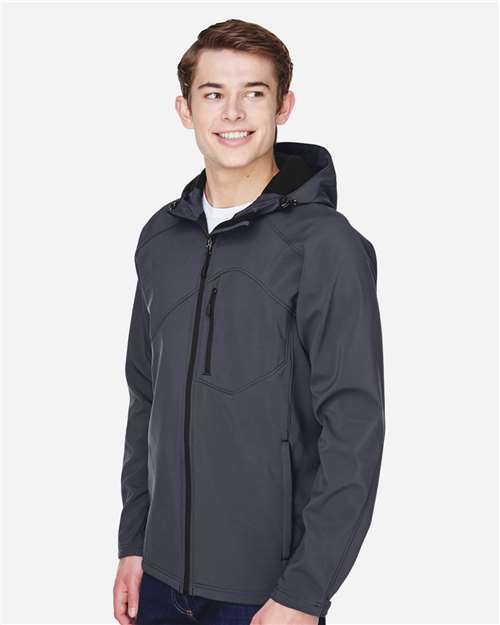 Men's Prospect Two-Layer Fleece Bonded Soft Shell Hooded Jacket – On Model – Side
