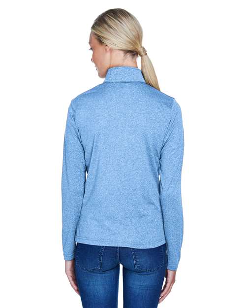 Women's Cool & Dry Heathered Performance Quarter-Zip Pullover – On Model – Back