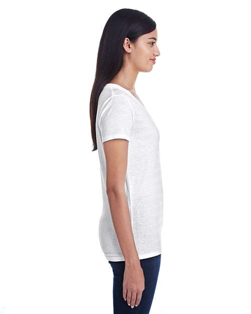 Women's Invisible Stripe V-Neck T-Shirt – On Model – Side