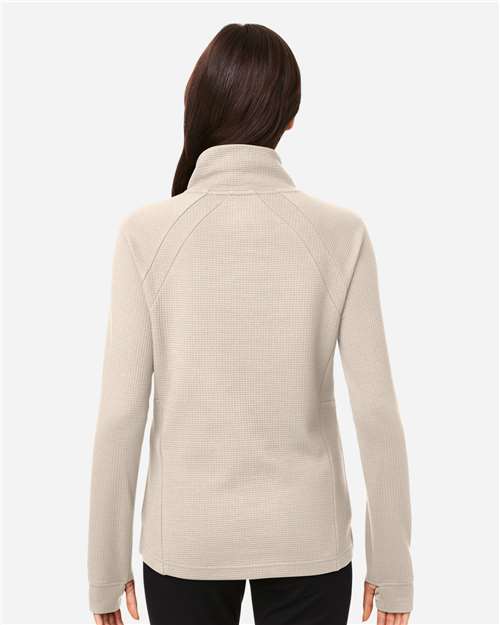 Women's Rhythm Waffle Cross-Neck Pullover – On Model – Back