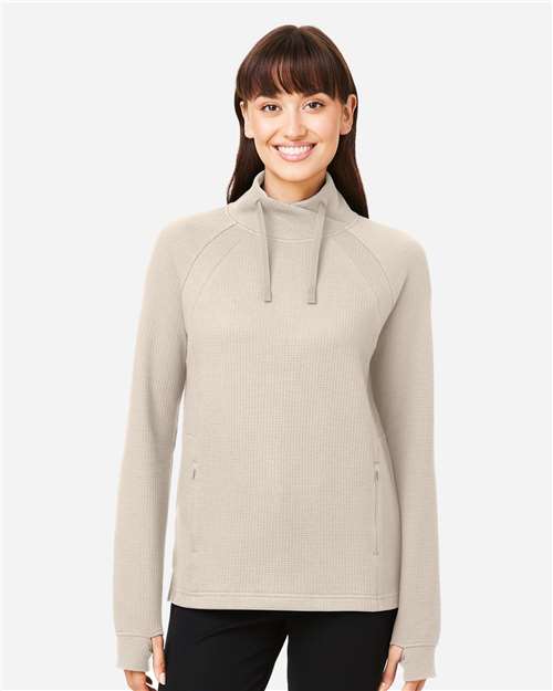 Women's Rhythm Waffle Cross-Neck Pullover – On Model