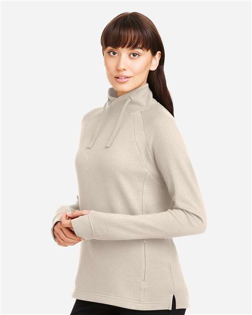 Women's Rhythm Waffle Cross-Neck Pullover – On Model – Side