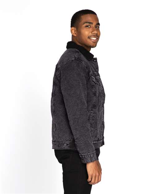 Unisex Sherpa-Lined Denim Jacket – On Model – Side