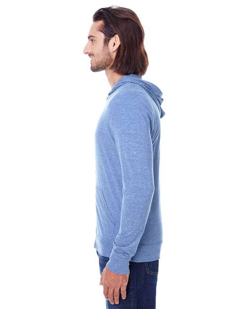 Unisex Triblend Full-Zip Lightweight Hooded Sweatshirt – On Model – Side