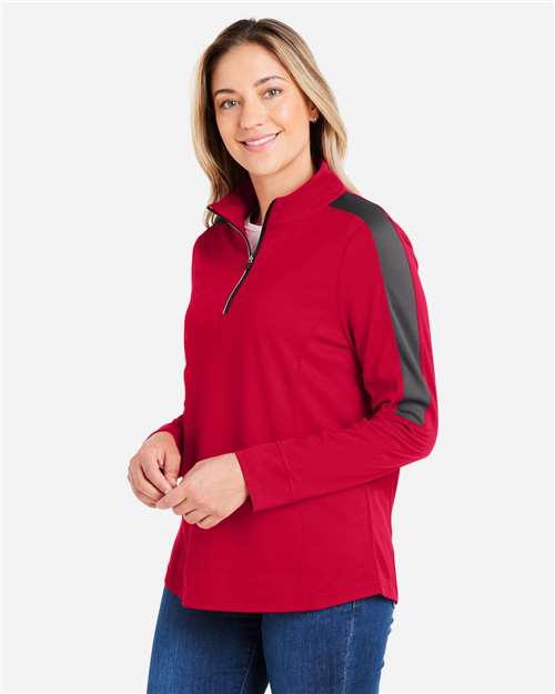 Women's Market Snag Protect Mesh Colorblock Quarter-Zip Pullover – On Model – Side