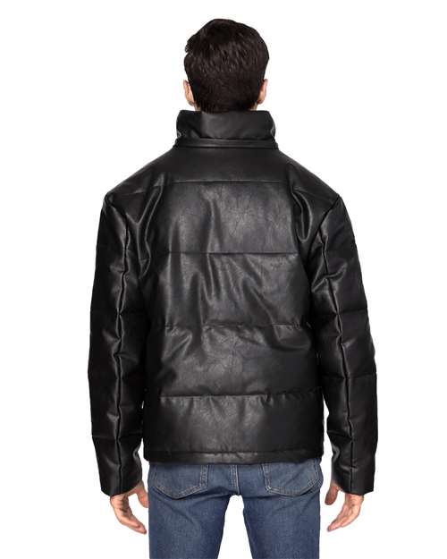 Unisex Vegan Leather Puffer Jacket – On Model – Back