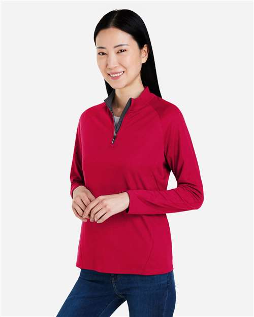 Women's Origin Performance Pique Quarter-Zip Pullover – On Model – Side