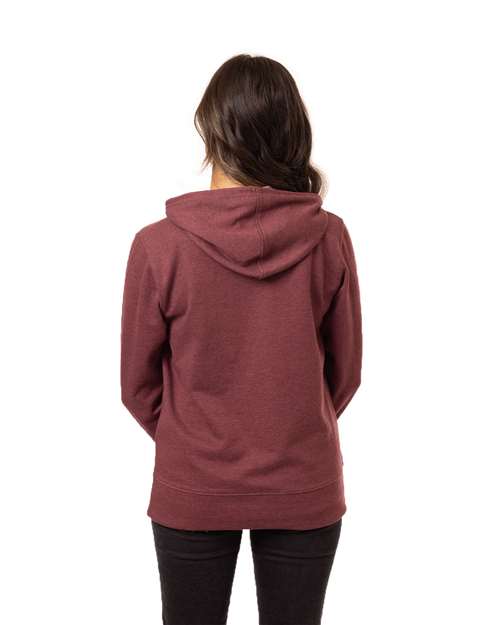 Women's Heathered Full-Zip Hooded Sweatshirt – On Model – Back