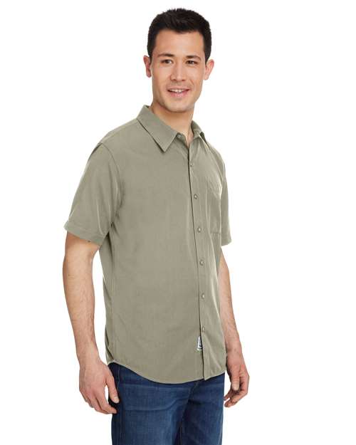 Men's AirExchange Short Sleeve Woven Shirt – On Model – Side