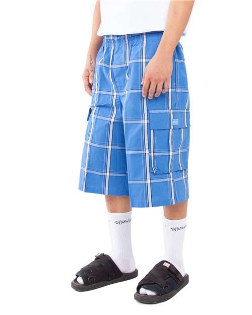Unisex Plaid Shorts – On Model – Side
