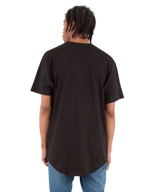 Unisex Curved Hem Long Tee – On Model – Back