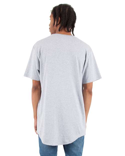 Unisex Curved Hem Long Tee – On Model – Back