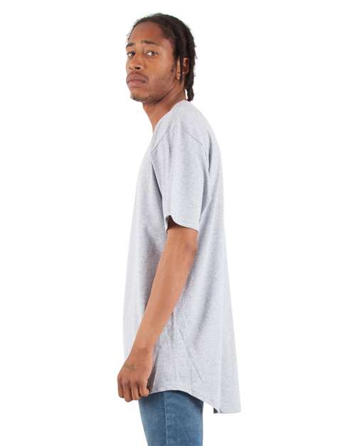 Unisex Curved Hem Long Tee – On Model – Side