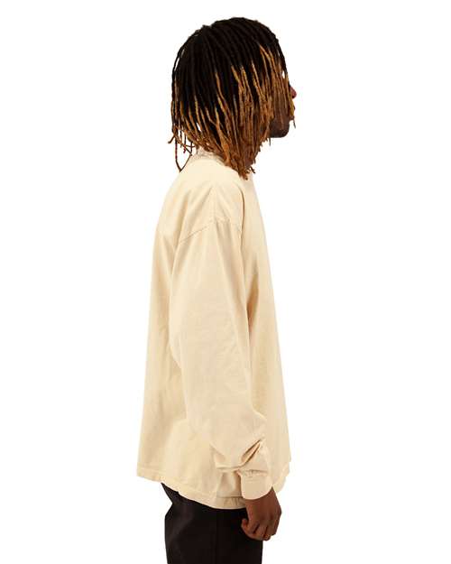 Unisex Max Heavyweight Garment-Dyed Long Sleeve Tee – On Model – Side